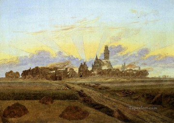 Neubrandenburg en llamas Paisaje romántico Caspar David Friedrich Pinturas al óleo